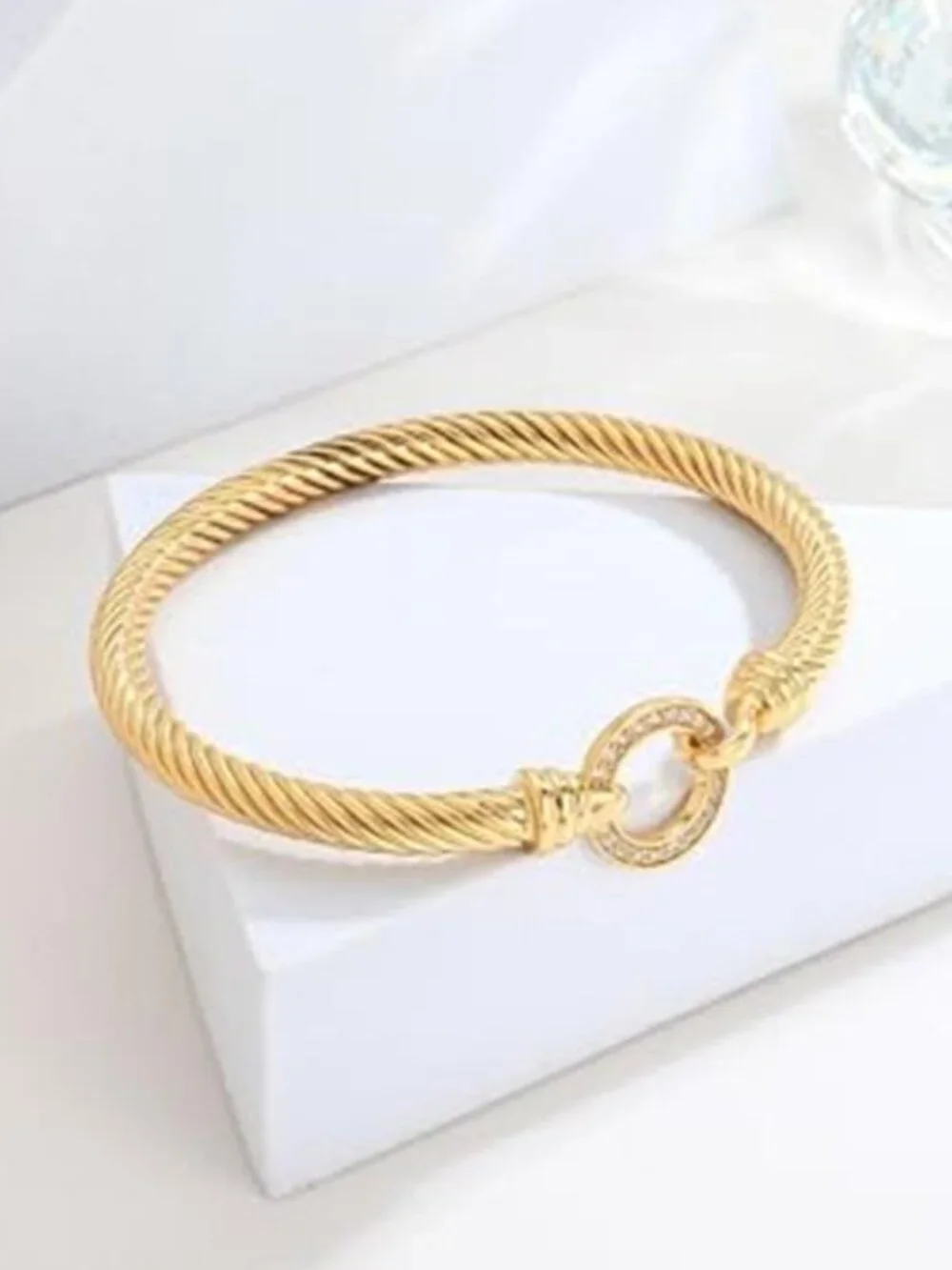 Two Tone Twisted Cable Cuff Bracelet Gold Silver Bangle for Women